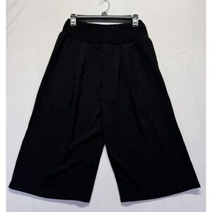 Lepunuo Capri Pants Womens Medium Black Casual High‎ Rise Elastic Waist Wide Leg